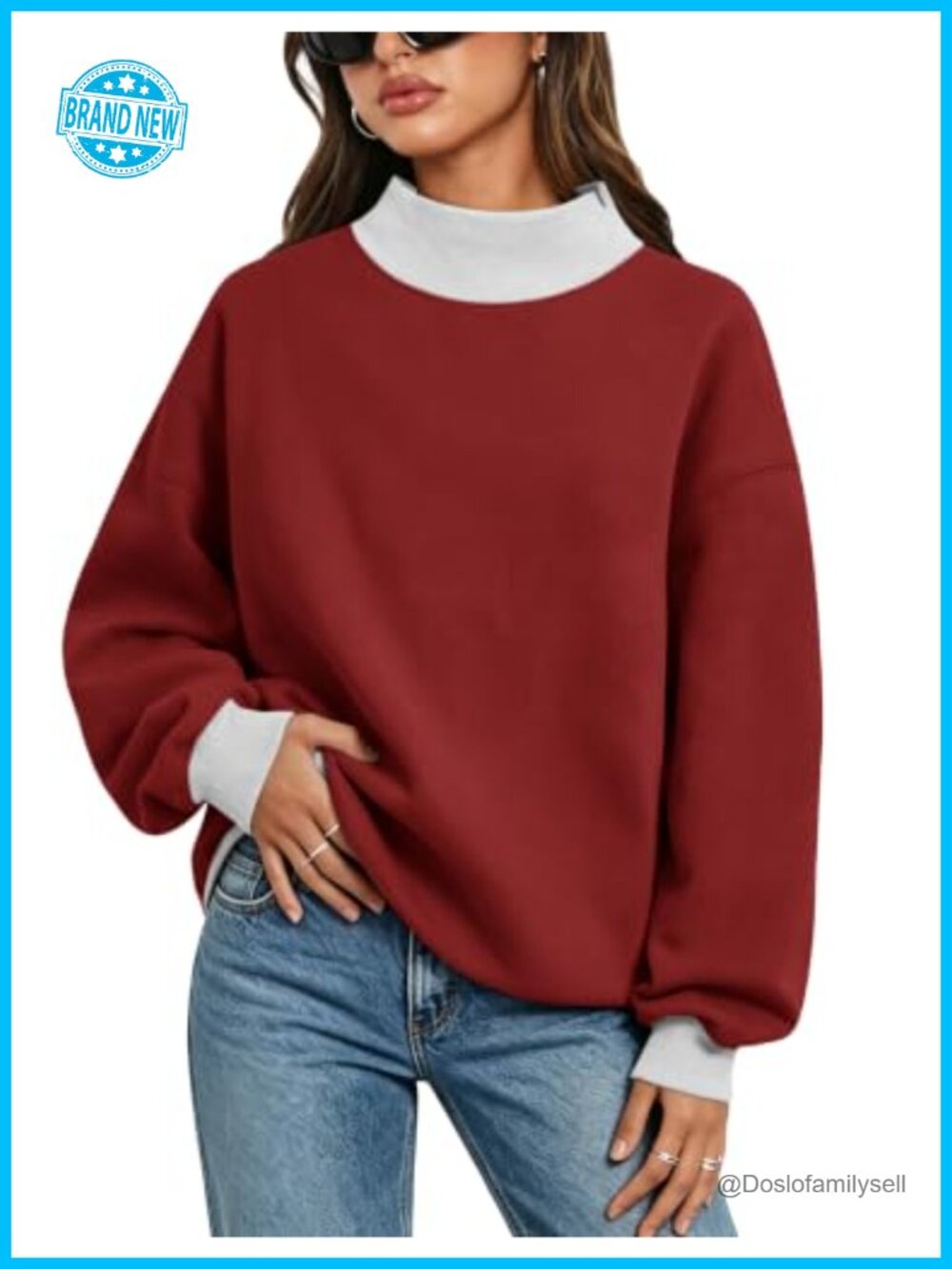 Oversized Color Block Turtleneck Fleece Pullover Sweatshirt Long Sleeve
